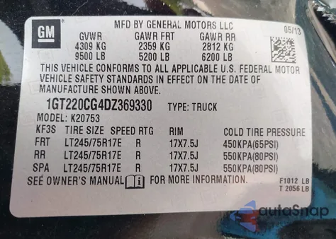 2013 GMC Sierra 2500Hd Sle z USA, uszkodzony, nr VIN 1GT220CG4DZ369330